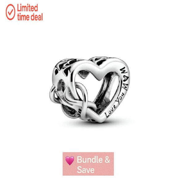 Sterling Silver Heart Charm Infinity Mom Jewelry Gift - Picture 3 of 5